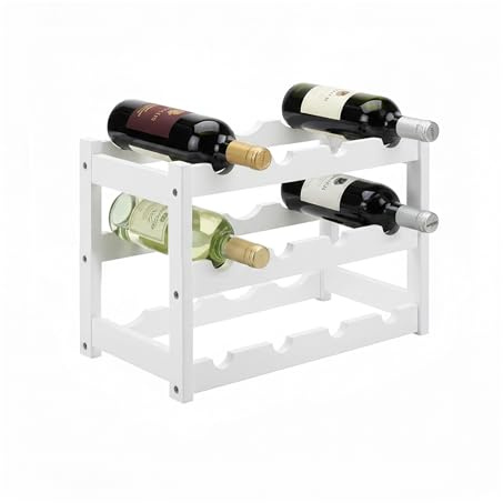 Baroni Home Cantinetta Portabottiglie in Legno, 3 Ripiani per 12 Bottiglie, Espositore Vino per Cucina, Bar e Cantina, Facile da Montare, 24x46x30 cm (Bianco)