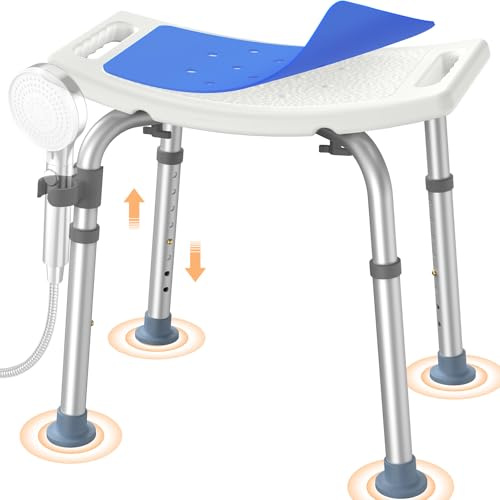 Luckfaith Shower Chair for Elderly and Disabled, Non-Slip Shower Seat with Arms, Adjustable Bath Chair Supports 348 lbs, Lightweight Aluminum Shower Stool for Seniors, Pregnant & Recovery Users