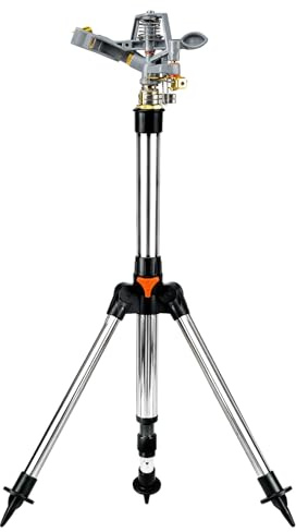 GARDENIX Pulserande gräsmatta sprinkler på 90 cm stativ, 450 m² täckning, justerbar höjd och sprej, metall- och plastbyggnad, snabb slanganslutning, stabil spikad bas