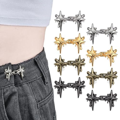 Caelura 8 Paare Knöpfe Hosen Enger Machen Clip, Vierstern Hose Enger Machen Clip ohne Nähen, Jeans Knopf Verstellbar, Waist Clips für Hosen Rock Jacken