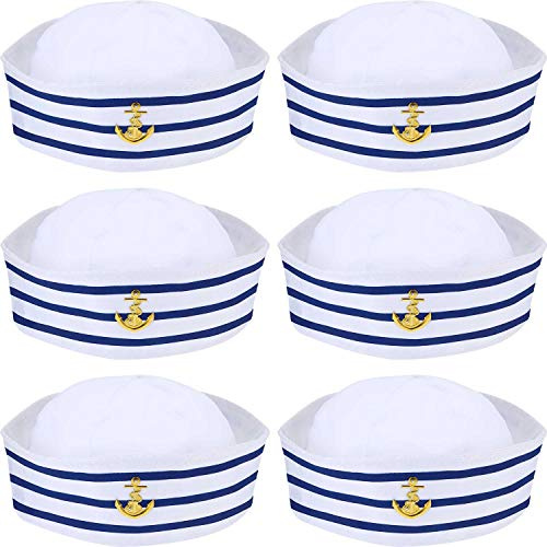 6 Stück Matrosenmütze Kapitänsmütze Marine Hut Blau mit Weißen Segelhüten für Kinder Marine Kostüm Zubehör, Verkleidung Party (Klassischer Stil)