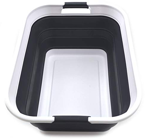 SAMMART 42L Zusammenklappbarer Wäschekorb aus Kunststoff - Zusammenklappbarer Aufbewahrungsbehälter/Organizer - Tragbare Waschwanne - Platzsparender Korb/Korb (schwarz, 1)