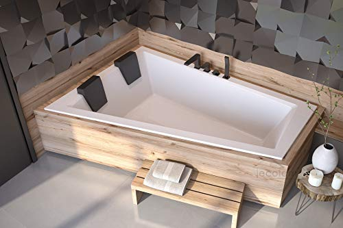 ECOLAM® Badewanne Intima Duo Slim Eckwanne für Zwei 170x125 cm LINKS + Styroporverkleidung zum Verfliesen + 2x Kopfstütze Ab- und Überlauf Automatik Füße Silikon - PERFEKT FÜR ZWEI PERSONEN