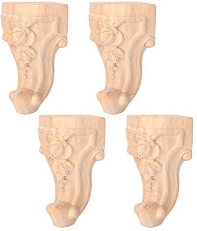 Cikonielf Möbelbeine Kabinettbeine im europäischen Stil Holz Geschnitzte Tischfußsofa Füße 4 STK(12x6cm)