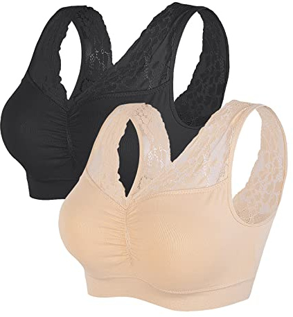 Vertvie Sportbehå utan bygel, push-up, stretchig, andas, för löpning, jogging, yoga, 1/2/3/4-pack, Svart + hudfärg, XXL