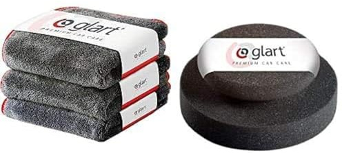 Glart 443TP Gamuzas Versátiles para Coches, Gris (Anthracite), 40 x 40 cm, Set de 3 + Esponja de pulido a mano profesional para coches, 130 x 50 mm, Gris (Anthracite)