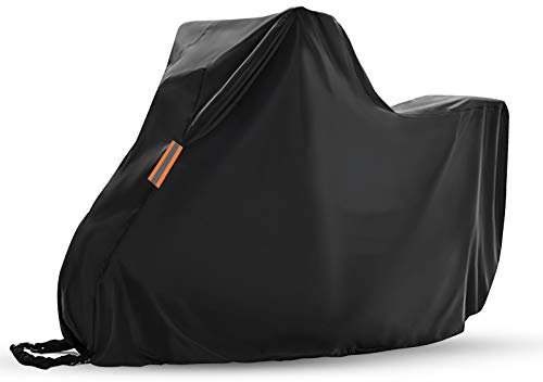 Flymer Waterproof Motorcycle Covers with Lock Holes, 420D Oxford Heavy Duty Motorbike Storage, Moped Scooter Cover with Reflective Strips, Black (265x105x125cm)