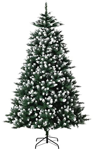 HOMCOM Árbol de Navidad 2012 Ramas con Soporte Metálico 210 cm Verde | Árbol Artificial de Navidad, Puntas Blancas, Realista, para Interiores