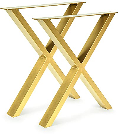 Magnetic Mobel 2 x Tischgestell Tischkufen Tischuntergestell Tischbeine X - Gestell (Gold, B67 x H72 cm)