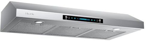 HisoHu 36 Inch Under Ducted Cabinet Range Hood with 1200 CFM, 4 Speed Gesture Sensing Kitchen Exhaust Hood & Touch Control Panel, Stainless Steel Stove Vent Hood with 2 LED Lights
