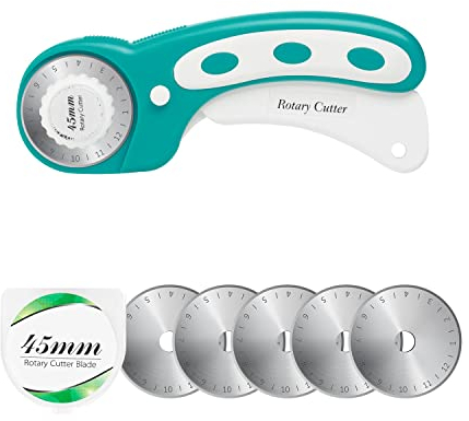 45mm Rotary Cutter with 5pcs Extra Blades, Ergonomic Handle Rolling Cutter with Safety Lock for Fabric, Leather, Crafting, Sewing, Quilting, Fabric Rotary Cutter Perfect for Left & Right Hand
