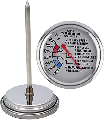 Kitchen Analog Meat Thermometer for Grilling Smoking Oven Safe Waterproof Stainless Steel 2 3/4-Inch Dial (Stainless Steel)