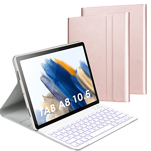 Olycism Beleuchtete Tastatur Hülle Kompatibel mit Samsung Galaxy Tab A8 10.5 Zoll SM-X200/SM-X205, Schützhülle mit Bluetooth Abnehmbarer QWERTZ Tastatur