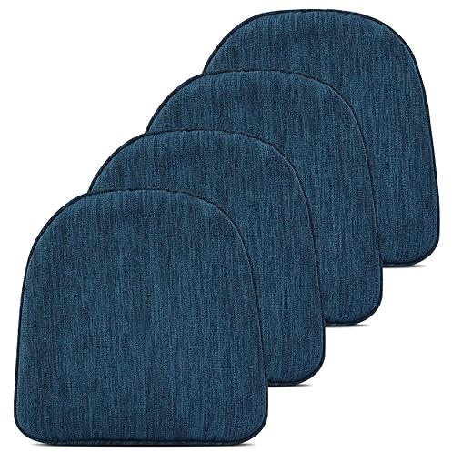 baibu Set of 4 Memory Foam Dual-Layer Design Metal Dining Chair Pads Bar Stool Cushion with Ties for Metal Chairs or Bar Stools - 4 Cushions Only (Dark Blue, 14x14x1.5in)
