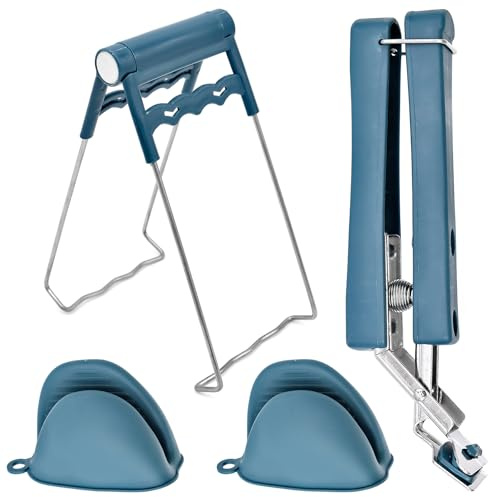 3 Stück Anti Verbrühungs Zange Set, Silikonhandschuhe, Airfryer Zange | Edelstahl und Silikon, Rutschfeste Zange Küche für Heiße Schüsseln Geschirr, Zange für Heißluftfritteuse, Heizplattengreifer