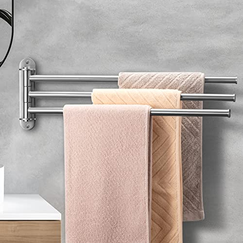 Qobobo® Handtuchhalter Bad 3 Stange Handtuchstange Schwenkbar mit 3 Arming 40 cm Bedetuchhalter Edelstahl Wandmontage Rostfrei Silber