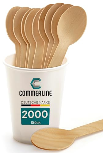 Commerline Lot de 2000 cuillères jetables en bois | Cuillères jetables en bois | Couverts jetables en bois