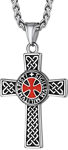 Richsteel Collana con Ciondolo Croce Templare Croce Rossa Elegante da Uomo Unisex Simbolo Cavalieri Templari Argento Gioielli Amuleto Regali per Coppie Genitori