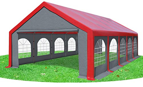 Stabilezelte Partyzelt 5x10m Modular Professional PVC 500 g/m² mit Fenster ROT GRAU
