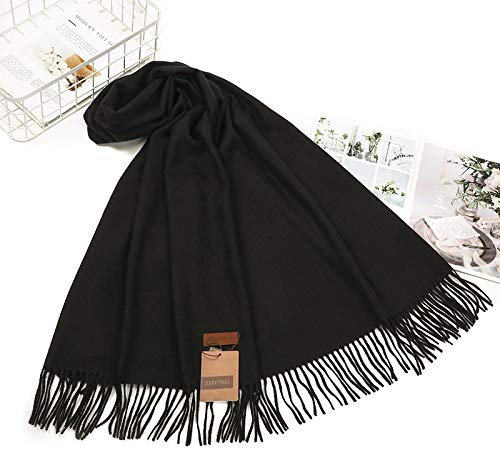 Bysonglezai Schals Damen Tücher Halstuch Scarf Mode Winter Schal Frau Weiß Kaschmirschal Lang Dick Warm Einfarbig Schal Herbst Und Winter Wollschal OneSize Schwarz
