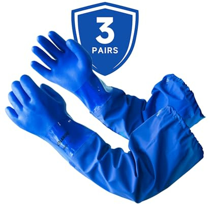 LANON 3 Pairs 26 Elbow Length PVC Chemical Resistant Gloves, Heavy-Duty Long Rubber Gloves, Acid, Alkali & Oil Protection, XL