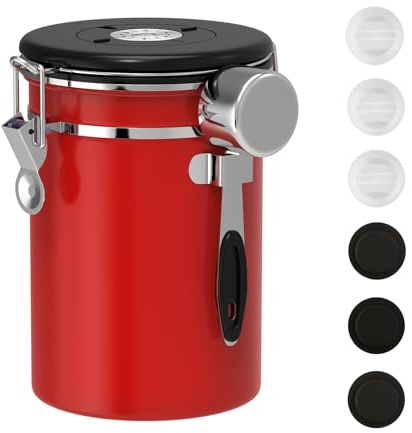ShanSon Coffee Canister Airtight Coffee Container Stainless Steel Coffee Bean Storage Container with Scoop Coffee Canister for Beans Grounds Sugar Flour Tea Cereal,22OZ,Red
