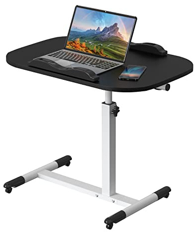 Höhenverstellbarer Schreibtisch Mobiler Schwarz Beistelltisch Holz mit Rollen, 60 x 40cm Steh-Sitz Tisch Klappbar, Laptoptisch Höhenverstellbar 61-95cm, Computertisch für Couch Bett Wohnzimmer