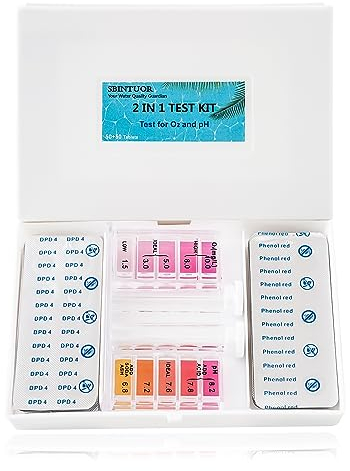 SBINTUOR Set di test per piscina 2 in 1 pH e ossigeno, per piscine, spa, idromassaggio (50 x DPD4 + 50 x compresse rosso fenolo)