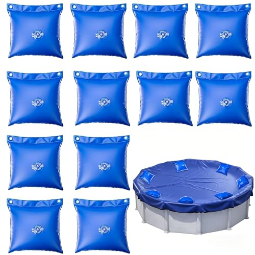 Qivine 12 Stück Poolabdeckung Gewichte, Wasserbeutel PVC für Überwinterung | Pool Wassersack 25x30cm, mit Wasser oder Sand füllbar, Hält Abdeckplane Flach Bei Wind, Blätter und Schmutz Draußen