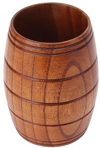 Wooden Barrel Shaped Beer Mug, Classical Natural Solid Wood Drinking Cup, Japanese Tea Cups Handmade Natural Wood Water Cup for Drinking, Wine, Milk, Coffee 190ml / 6.7oz
