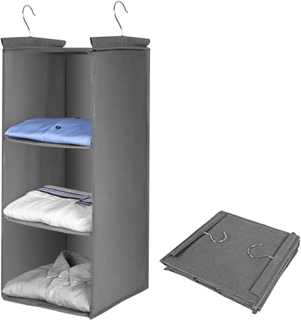 AiQInu Étagère de penderie à Suspendre, Organisateur de Placard de Rangement Suspendu avec 3 Compartiments, Organisateur Suspendu avec Crochets en Métal Pliable et Gain de Place Système de Rangement