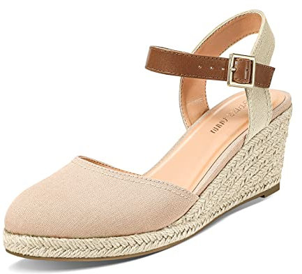 PIZZ ANNU Sandalen Damen Espadrilles Plateau Wedges Sandaletten mit Geschlossene Keilabsatz Sommerschuhe Sommer Pumps Frauen Schuhe Nude EU 38