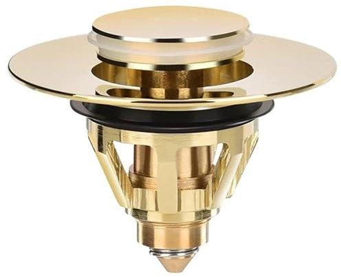 Ablaufgarnitur for Waschbecken, Pop-Up-Ventilstopfen, Waschbecken, Verstopfungssicheres Sieb Aus Messing, Waschbeckenstöpsel, Waschbeckenabfluss (Gold)