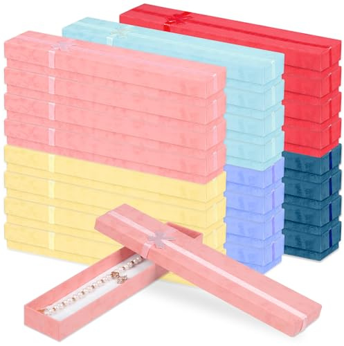 Tanstic 24Pcs Schmuck Geschenk Boxen für Halsketten, 7.9 x 1.6 x 1 Inch 6 Farben Halskette Geschenk Box, Karton Halskette Schmuck Boxen für Hochzeit, Geburtstag, Jubiläum