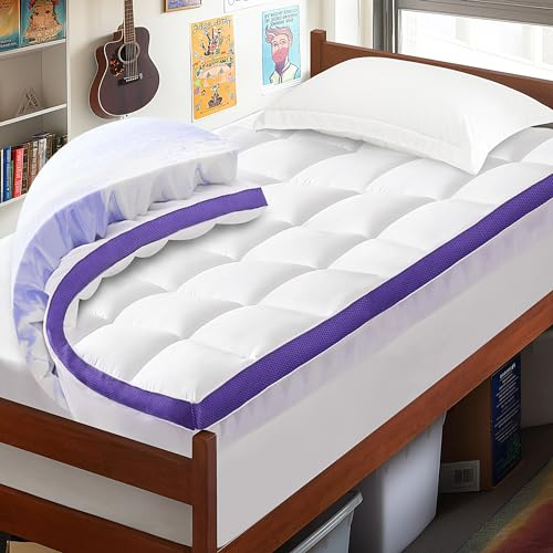 ChiXpace Dual Layer 4 Inch Memory Foam Mattress Topper Twin XL - 2 Inch Gel Memory Foam and 2 Inch Pillow Top Mattress Pad, 7-Zone Egg Crate Twin XL Size Mattress Topper (White)