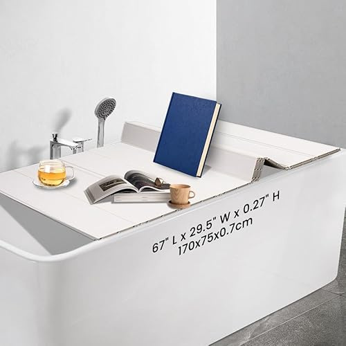 Ezcasch 75x170cm Badewannenabdeckung bis 6kg Belastbar für Badewannen Weiß | 7mm Dick PVC Abdeckung, Faltbar, 6kg Belastbar, Staubdicht Badewannenabdeckung, Wasserdicht Badewannenbretter, Badezimmer
