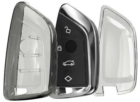 kwmobile Schlüsselhülle für BMW 3-Tasten Smart Key Autoschlüssel Hülle - Autoschlüssel Schlüssel Hülle aus TPU Silikon - Schlüsselschutz Gehäuse in Schwarz Transparent