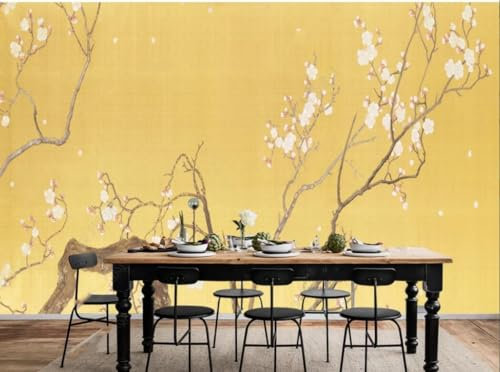 Fototapete Blumen 3D Tapeten 3D Effekt Wohnzimmer Schlafzimmer Vliestapete Handgemalte Kirschblüte Pfirsichblüte Natur Grau Graffiti Steinoptik Kinder Tapeten