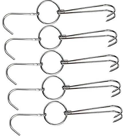 CIYODO 5pièces Crochets Inox Double Pour Viande Rôtie Acier Inoxydable Crochets Polyvalents Pour Volaille Bœuf Et Saucissons Lot Pour Cuisine Et Fumoir