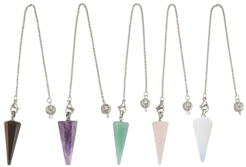 GOMAKERER 5 Stück Kristallpendel Zur Wahrsagerei 5 Stile Pendel Aus Natürlichem Edelstein Mit Runder Kugel Pendel Mit Steinspitze Hexerei Wicca Zubehör Für Meditation Yoga 23.2cm
