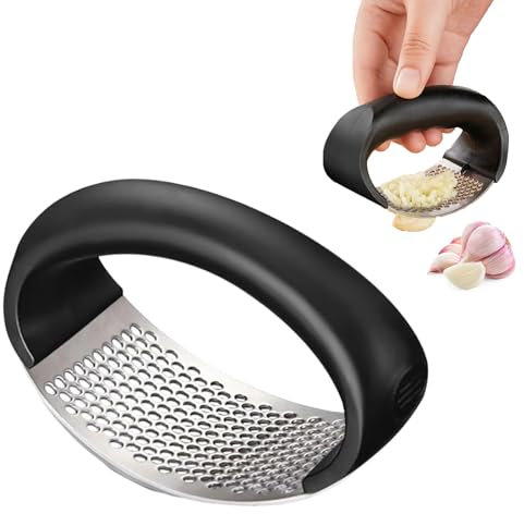 Garlic Press, Garlic Crusher, Garlic Crusher Rocker, 304 Food Grade Stainless Steel Garlic Press Rocker, Portable Manual Garlic Mincer Garlic Crusher for Home Kitchen Utensils (Black)