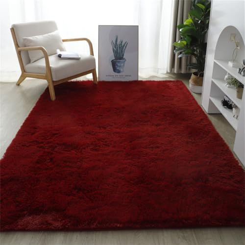 Treer Colore Scuro Tappeto Salotto Moderno Pelo Corto Lavabile Morbido Tappeti per Soggiorno Tappeti per Interni Morbidi Tappeti, per Divano Camera da Letto Home Decor (Rosso Bordeaux,160x230cm)