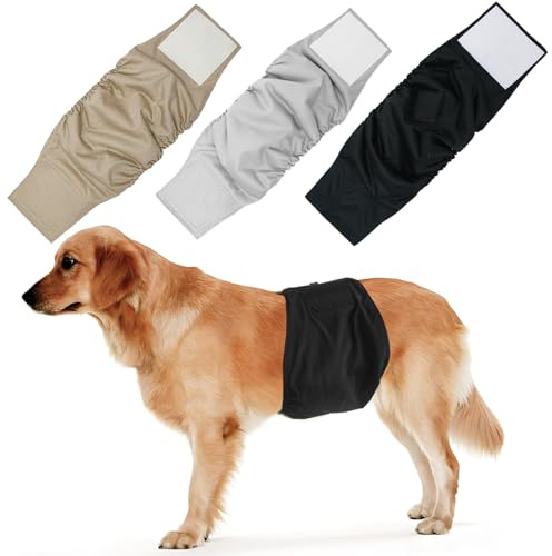 HTTDSLF Pañales para Perro Macho Lavable, Bandas de Vientre Reutilizables para Perros machos, Super Absorbente a Prueba de Fugas, Paquete de 3 Incontinencia Cubre Panza para Mascotas Pequeño Mediano