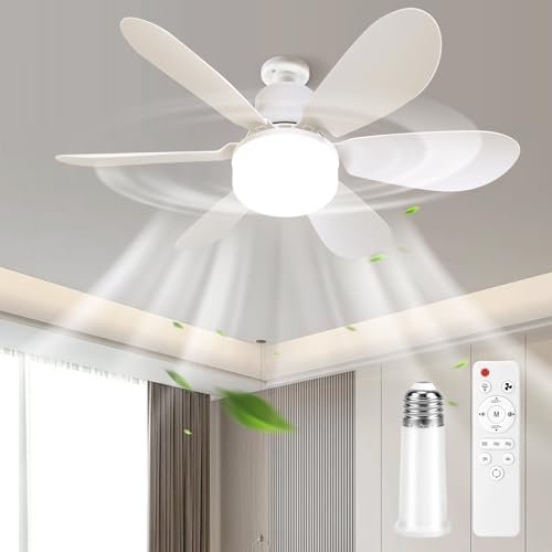 BomKra Ventilatore da Soffitto Con Luce e Telecomando, E27 Silenzioso Lampadario Ventilatore LED, Dimmerabile, 3 Velocità, 3 Temperature di Colore, per Soggiorno, Camera da Letto, Camera dei bambini