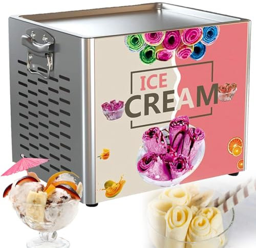 ZHJOPP Máquina para Hacer Helados enrollados comerciales de 330 W, máquina para Hacer Helados salteados de Acero Inoxidable con Bandeja