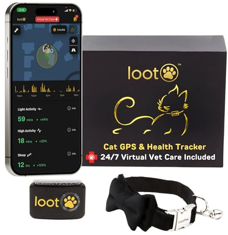 LootPaw GPS Cat Tracker Collar | Pet Tracker for Cats with App and Vet Support | Real Time Cat Location Health and Activity | Lightweight GPS Tracker for Cats | 60 Day Free Trial
