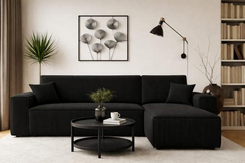 Imebel Ecksofa mit Schlaffunktion und Bettkasten 244x142 cm, L-Form Schlafsofa, Komfortable 3-Sitzer Eckcouch Wohnlandschaft für Wohnzimmer mit Bequemer Polsterung, Schwarz, Denis