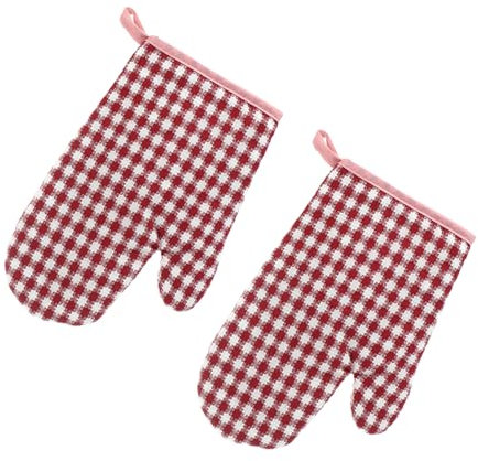 1 paio di guanti da forno a scacchi rosa, guanti da forno in cotone resistente al calore e guanti da cucina antiscivolo in cotone imbottito, utilizzati per cuocere e cucinare in cucina.