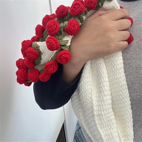 ENEN Manta de Ramo de Ganchillo, Hecha a Mano Crochet Flowers Rose Bouquet Blanket, Romántica con Ramo de Rosas,Regalo para El Día de La Madre (Rojo,110cm)