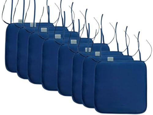 INSAFIANS Waterproof Chair Cushions Tie-On Seat Pads Dining Kitchen Patio Outdoor Chairs Packs of 2, 4, 6, or 8 (Pack 8 Navy)